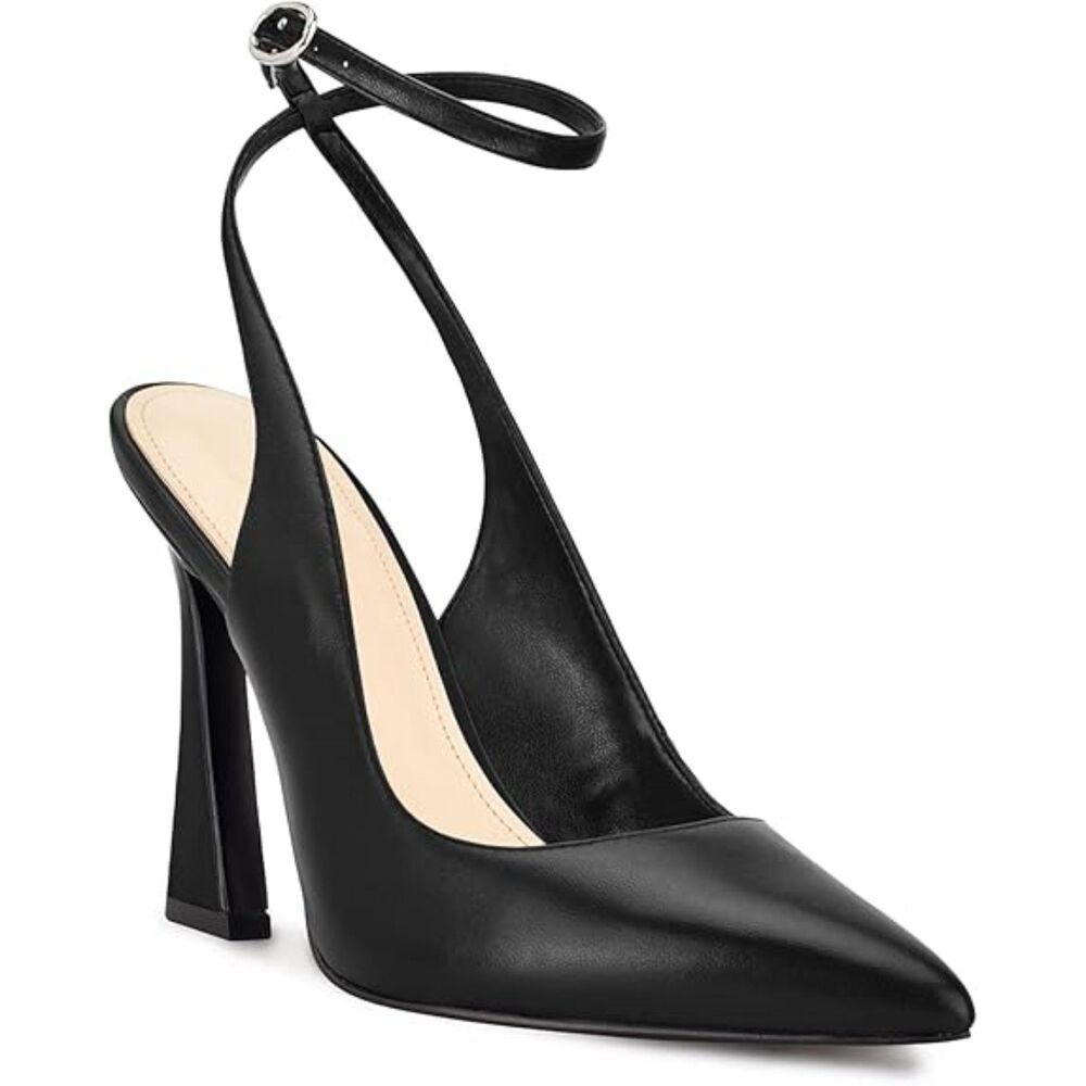 Women Black Closed Toe Faux Leather Slingback High-Heel Wedding Pumps Shoes